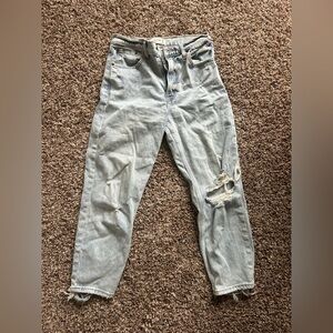 Abercrombie & Fitch Light Wash Distressed Mom Jeans